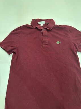 Lacoste Men's Polo Shirt - Maroon with Green Logo
